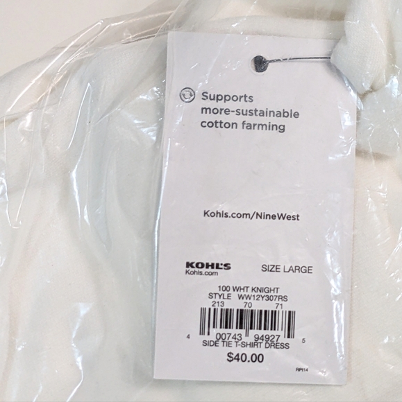 NINE WEST, Short Sleeve Side-Knot Knit Dress, White, Size Large - Picture 3 of 3